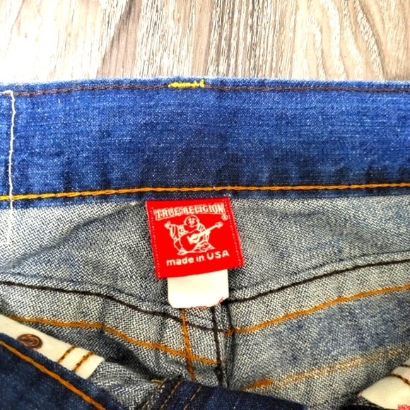 VINTAGE TRUE RELIGION FLARED JEANS - 32W UK 10 BLUE COTTON - Picture 10 of 11